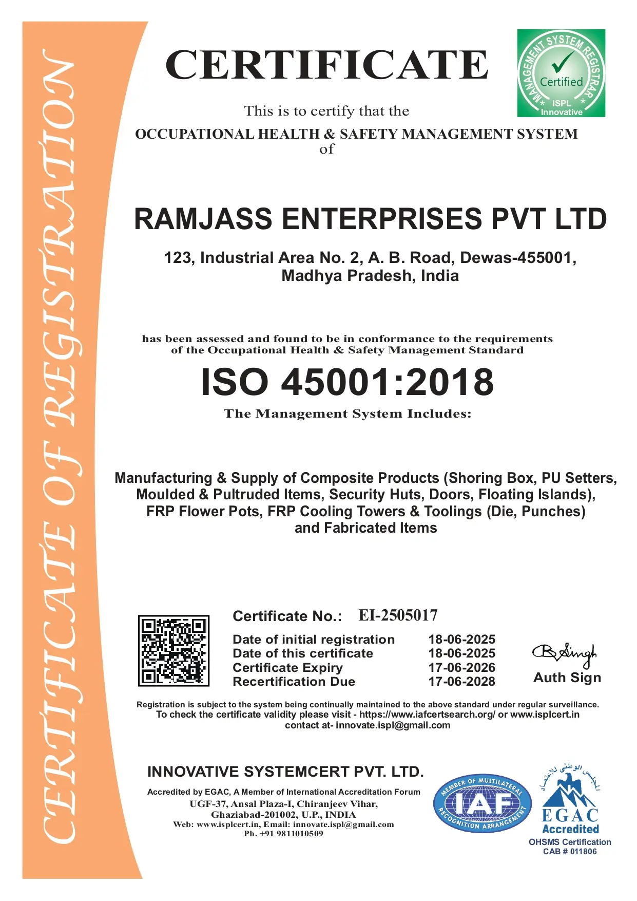 Ramjass Enterprises Certificate